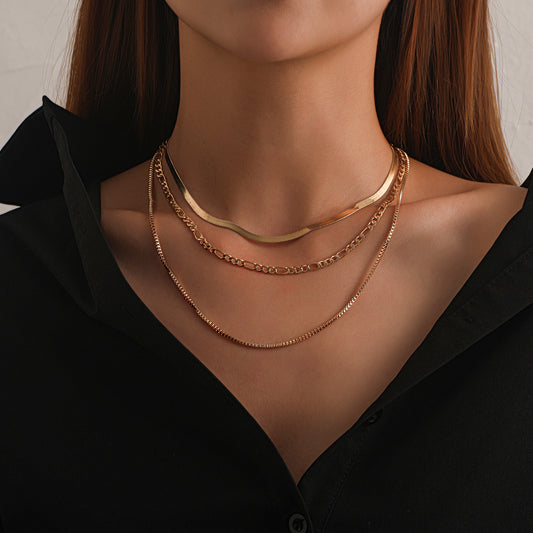 Hip hop geometric exaggeration multi-layer necklace