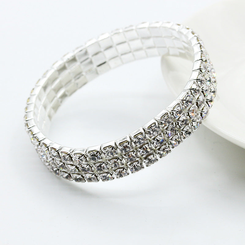 Full Diamond Single Row Multi-layers Elastic Bracelet Combination Bracelet