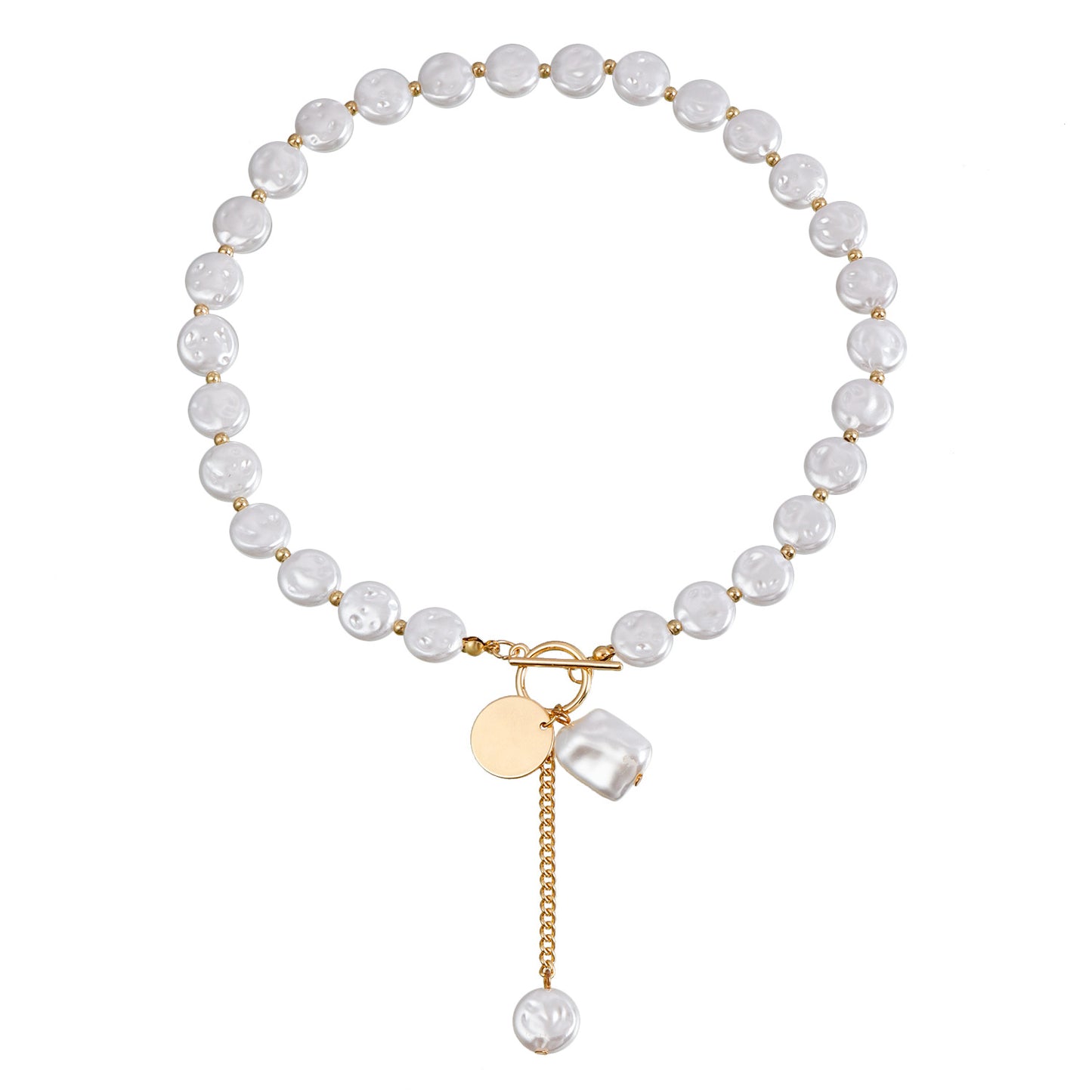Simple single-layer Baroque imitation flat pearl neckchain necklace decoration