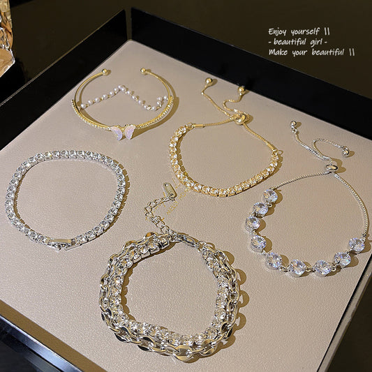 Pearl Bracelet Women's High end Design Feel Versatile Zirconia Flower Bracelet Jewelry