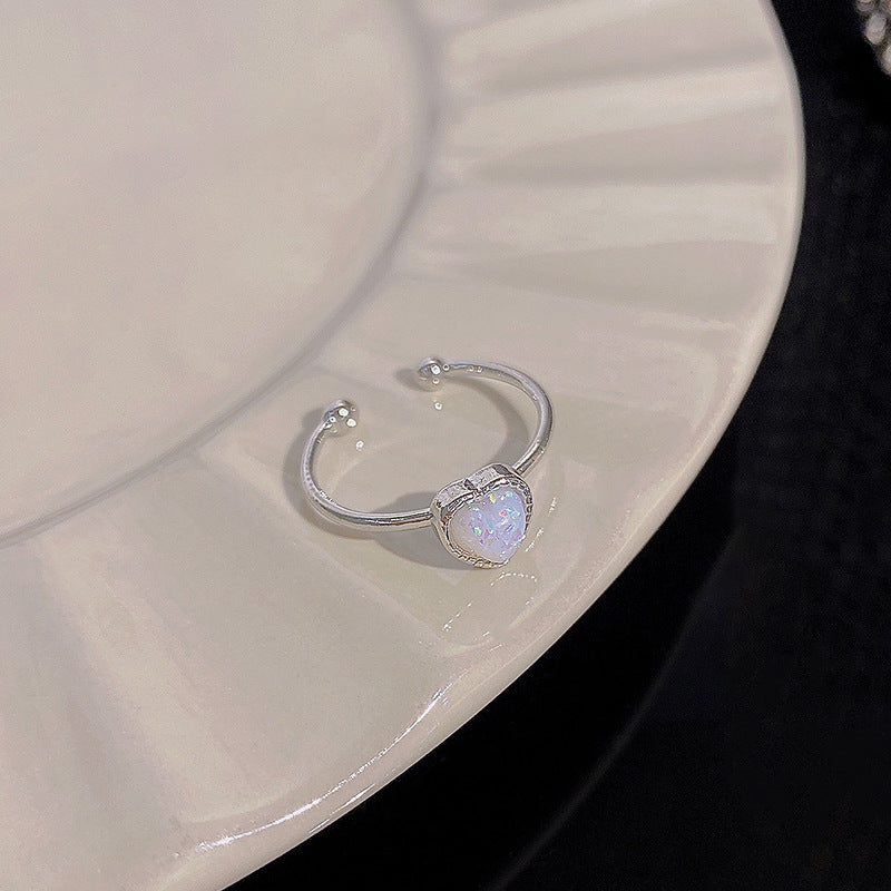 Ins style silver zircon rings luxury open adjustable size rings