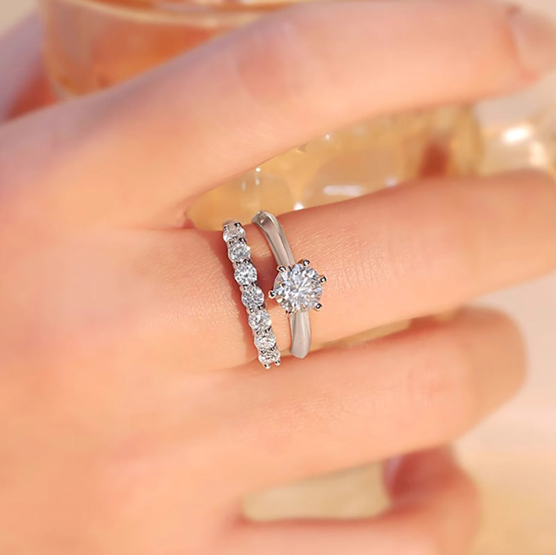Diamond Ring for Women Layered and Versatile Seven Diamond Adjustable Ring