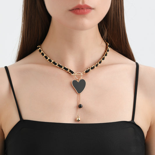 Velvet black heart mother-of-pearl necklace women's clavicle chain notes