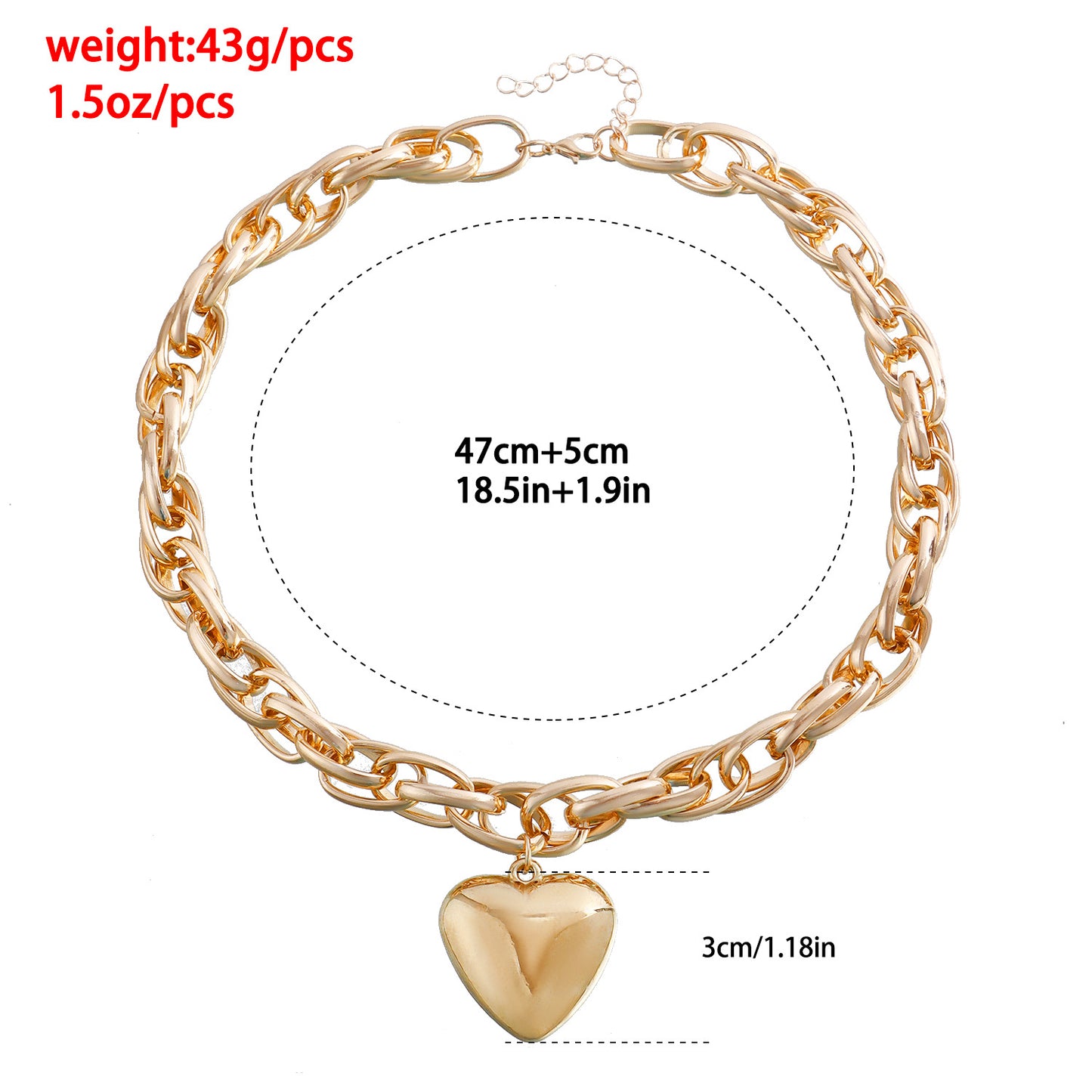Hollow out thick O-shaped chain large peach heart pendant necklace